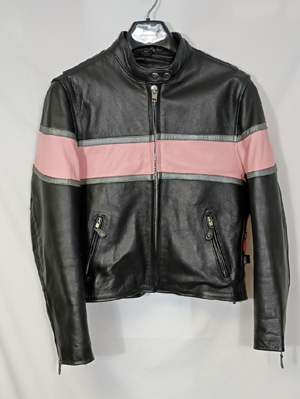 EUC Hot Leathers Women's Biker Jacket Sz Large Pink Band Quilted Lining